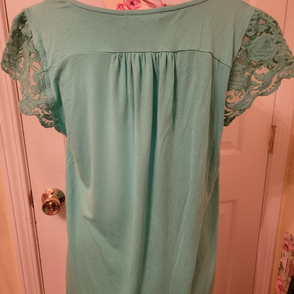 Teal Lace Sleeve Top - Picture 3 of 3